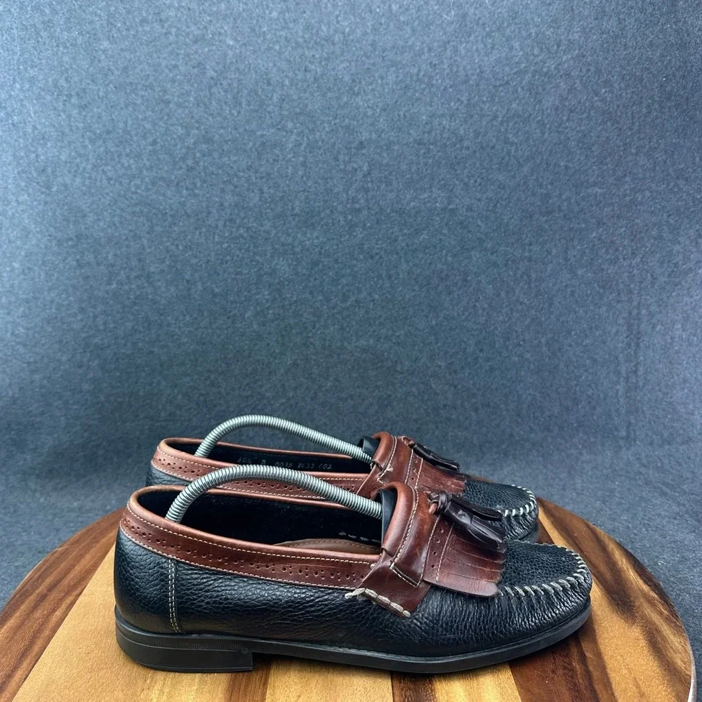 GH Bass Weejuns Michael Mens 10.5 Black Brown Leather Kiltie Tasseled Loafers